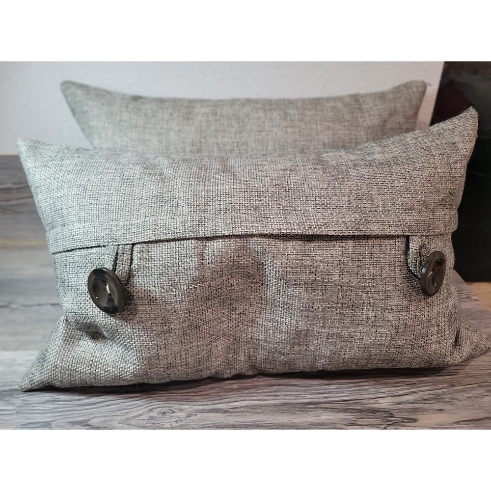 Potter Barn Decorative throw pillows woven textered fabric big buttons feathers